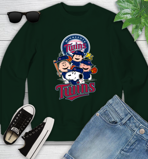 MLB Minnesota Twins Snoopy Charlie Brown Woodstock The Peanuts Movie Baseball T Shirt_000 Youth Sweatshirt 9