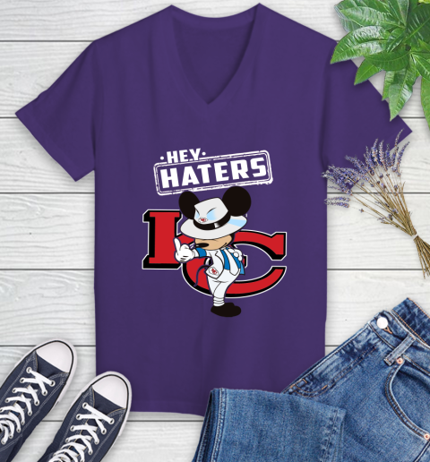 NFL Hey Haters Mickey Football Sports Kansas City Chiefs Women's V-Neck T-Shirt 3