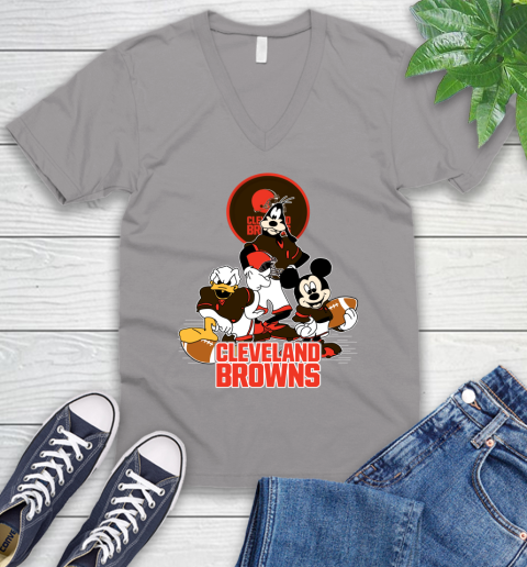 NFL Cleveland Browns Mickey Mouse Donald Duck Goofy Football Shirt V-Neck T-Shirt 3