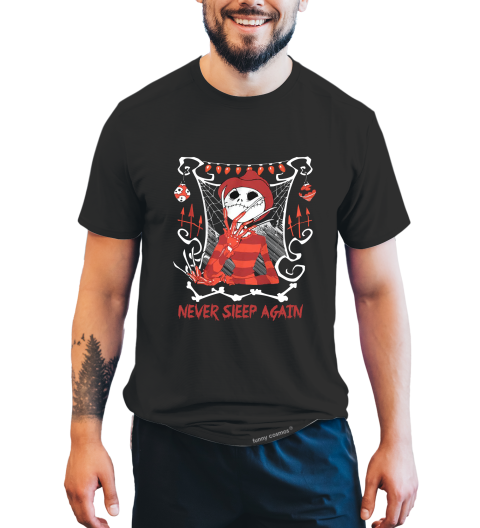 Nightmare Before Christmas T Shirt, Never Sleep Again Tshirt, Jack Skellington Freddy Krueger Costume T Shirt, Halloween Gifts