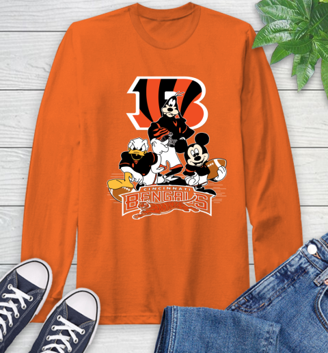 NFL Cincinnati Bengals Mickey Mouse Donald Duck Goofy Football Shirt Long Sleeve T-Shirt 4