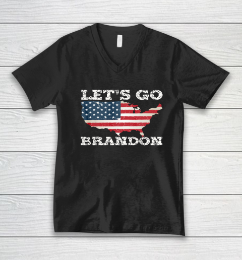 Let's Go Brandon Joe Biden Chant Impeach Biden USA Flag FJB V-Neck T-Shirt
