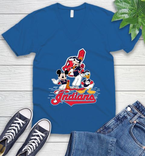 MLB Cleveland Indians Mickey Mouse Donald Duck Goofy Baseball T Shirt V-Neck T-Shirt 5