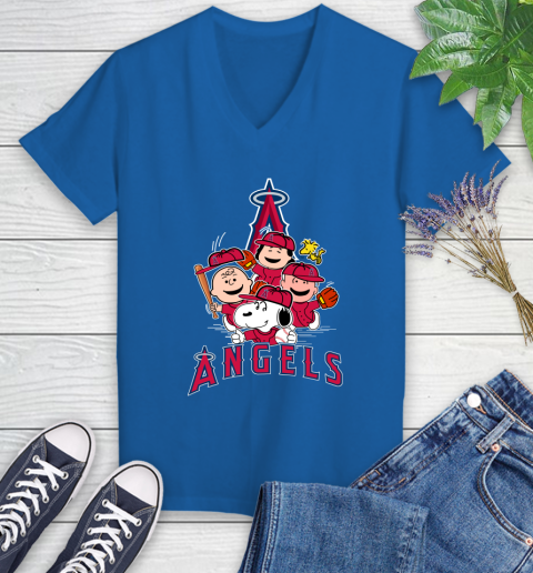 MLB Los Angeles Angels Snoopy Charlie Brown Woodstock The Peanuts Movie Baseball T Shirt_000 Women's V-Neck T-Shirt 10