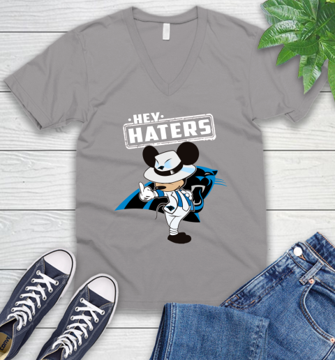 NFL Hey Haters Mickey Football Sports Carolina Panthers V-Neck T-Shirt 3
