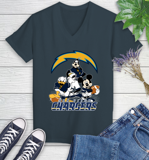NFL San Diego Chargers Mickey Mouse Donald Duck Goofy Football Shirt Women's V-Neck T-Shirt 8