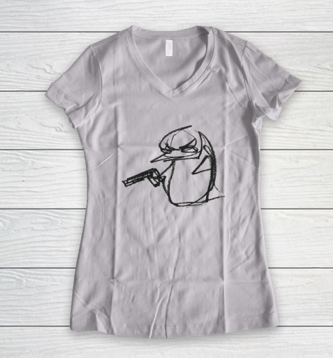 Penguin With Gun Women's V-Neck T-Shirt