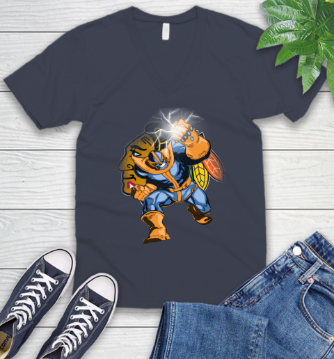 Chicago Blackhawks NHL Hockey Thanos Avengers Infinity War Marvel V-Neck T-Shirt 8