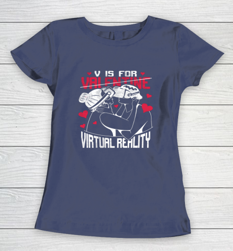 V Is For Virtual Reality Funny Valentine Couples Lovers Kiss Women's T-Shirt 16