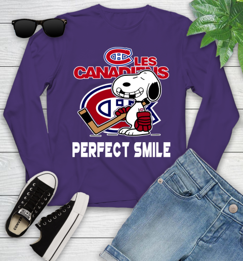 NHL Montreal Canadiens Snoopy Perfect Smile The Peanuts Movie Hockey T Shirt Youth Long Sleeve 4