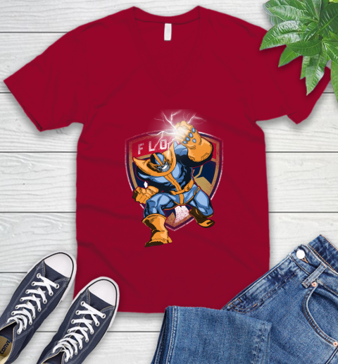 Florida Panthers NHL Hockey Thanos Avengers Infinity War Marvel V-Neck T-Shirt 7