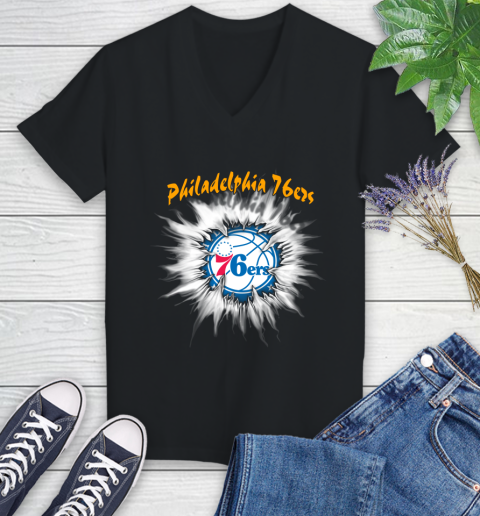 Philadelphia 76ers NBA Basketball Rip Sports Women's V-Neck T-Shirt