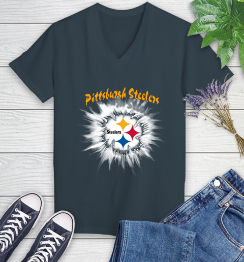 Pittsburgh Steelers NFL Football Adoring Fan Rip Sports Women's V-Neck T-Shirt 8