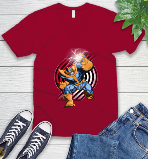 Portland Trail Blazers NBA Basketball Thanos Avengers Infinity War Marvel V-Neck T-Shirt 7
