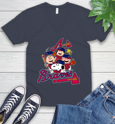 MLB Atlanta Braves Snoopy Charlie Brown Woodstock The Peanuts Movie Baseball T Shirt V-Neck T-Shirt 8