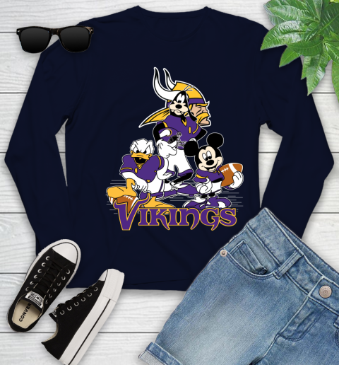 NFL Minnesota Vikings Mickey Mouse Donald Duck Goofy Football Shirt Youth Long Sleeve 2