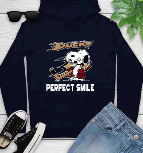 NHL Anaheim Ducks Snoopy Perfect Smile The Peanuts Movie Hockey T Shirt Youth Hoodie 3
