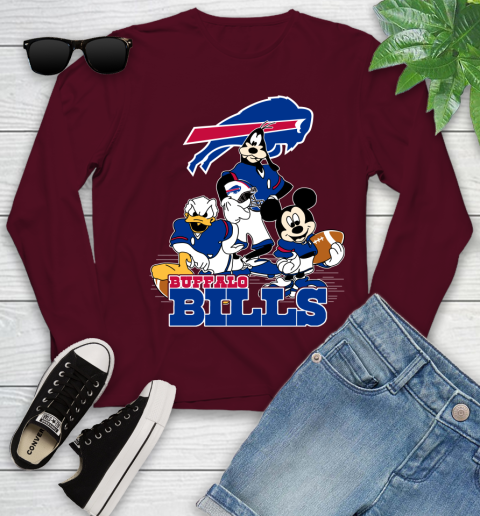 NFL Buffalo Bills Mickey Mouse Donald Duck Goofy Football Shirt Youth Long Sleeve 6