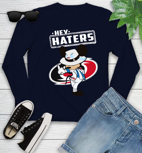 NHL Hey Haters Mickey Hockey Sports Carolina Hurricanes Youth Long Sleeve 2