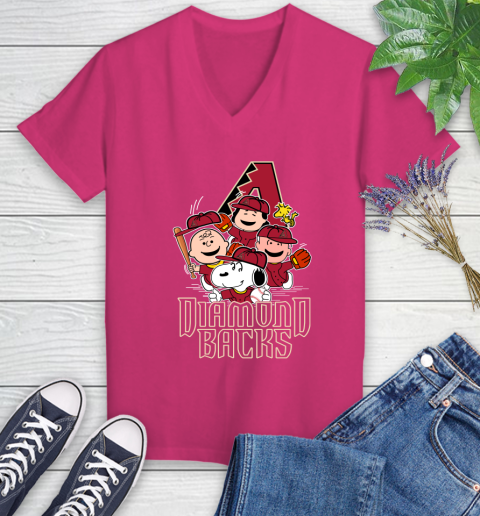 MLB Arizona Diamondbacks Snoopy Charlie Brown Woodstock The Peanuts Movie Baseball T Shirt_000 Women's V-Neck T-Shirt 9