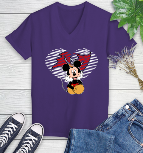 NFL Tampa Bay Buccaneers The Heart Mickey Mouse Disney Football T Shirt_000 Women's V-Neck T-Shirt 3