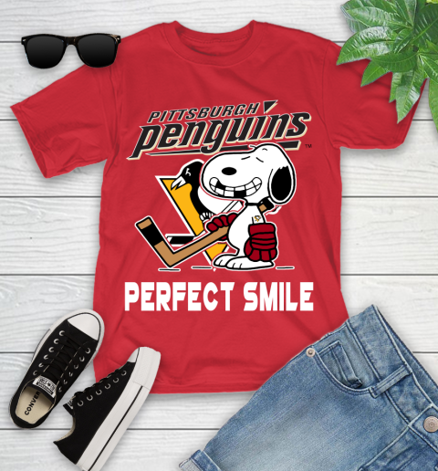 NHL Pittsburgh Penguins Snoopy Perfect Smile The Peanuts Movie Hockey T Shirt Youth T-Shirt 13