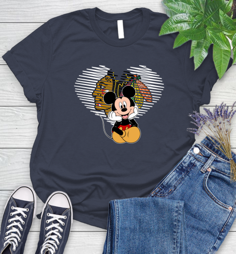 NHL Chicago Blackhawks Carolina Hurricanes The Heart Mickey Mouse Disney Hockey Women's T-Shirt 14