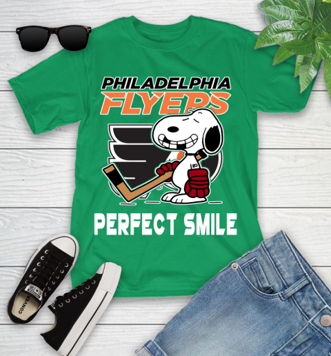 NHL Philadelphia Flyers Snoopy Perfect Smile The Peanuts Movie Hockey T Shirt Youth T Shirt Tee For Sports