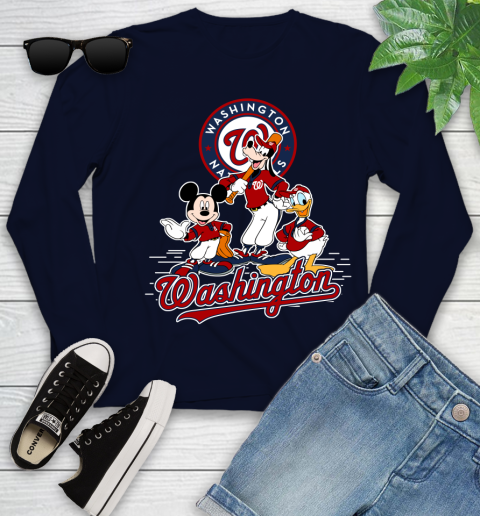 MLB Washington Nationals Mickey Mouse Donald Duck Goofy Baseball T Shirt Youth Long Sleeve 2