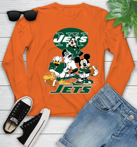 NFL New York Jets Mickey Mouse Donald Duck Goofy Football Shirt Youth Long Sleeve 3