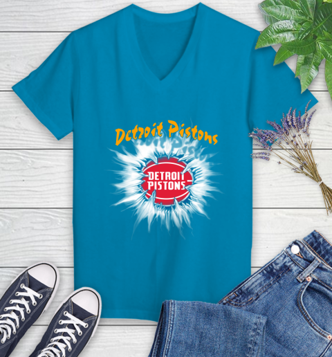 Detroit Pistons NBA Basketball Rip Sports Women's V-Neck T-Shirt 7