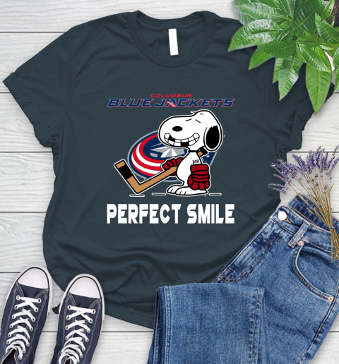 NHL Columbus Blue Jackets Snoopy Perfect Smile The Peanuts Movie Hockey T Shirt Women's T-Shirt 11