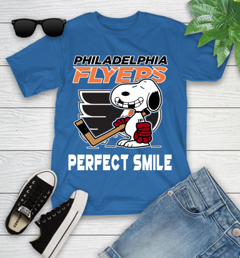 NHL Philadelphia Flyers Snoopy Perfect Smile The Peanuts Movie Hockey T Shirt Youth T-Shirt 12