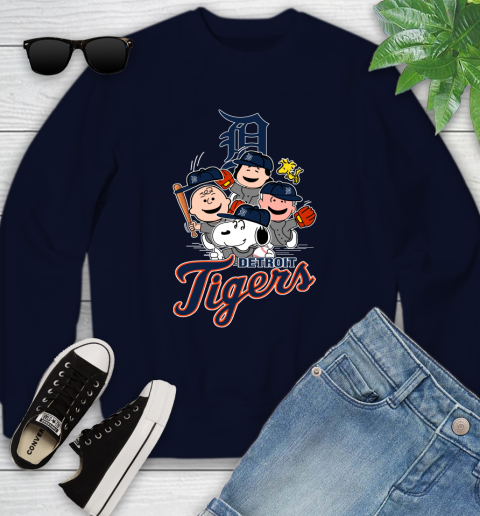 MLB Detroit Tigers Snoopy Charlie Brown Woodstock The Peanuts Movie Baseball T Shirt Youth Sweatshirt 2