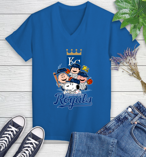 MLB Kansas City Royals Snoopy Charlie Brown Woodstock The Peanuts Movie Baseball T Shirt_000 Women's V-Neck T-Shirt 10