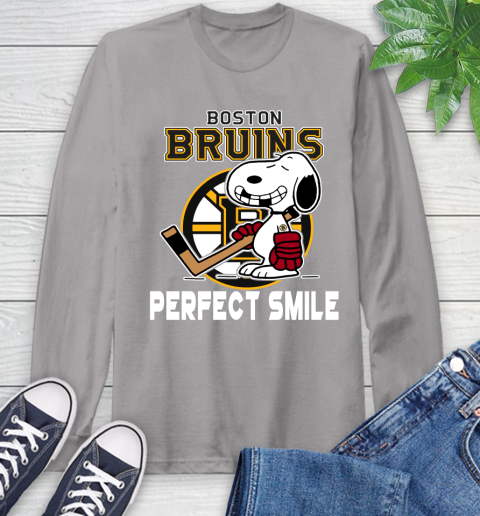 NHL Boston Bruins Snoopy Perfect Smile The Peanuts Movie Hockey T Shirt Long Sleeve T-Shirt 6