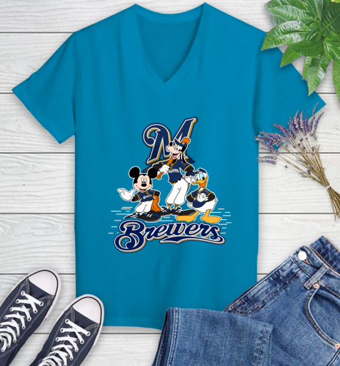 MLB Milwaukee Brewers Mickey Mouse Donald Duck Goofy Baseball T Shirt Women's V-Neck T-Shirt 7