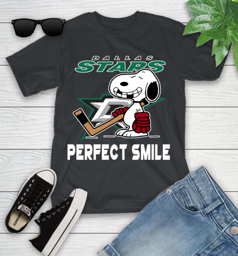NHL Dallas Stars Snoopy Perfect Smile The Peanuts Movie Hockey T Shirt Youth T-Shirt