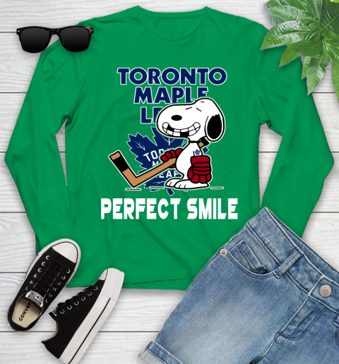 NHL Toronto Maple Leafs Snoopy Perfect Smile The Peanuts Movie Hockey T Shirt Youth Long Sleeve 7