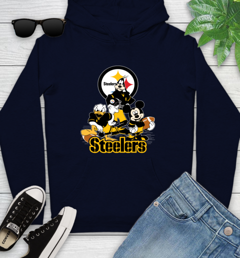 NFL Pittsburgh Steelers Mickey Mouse Donald Duck Goofy Football Shirt Youth Hoodie 3