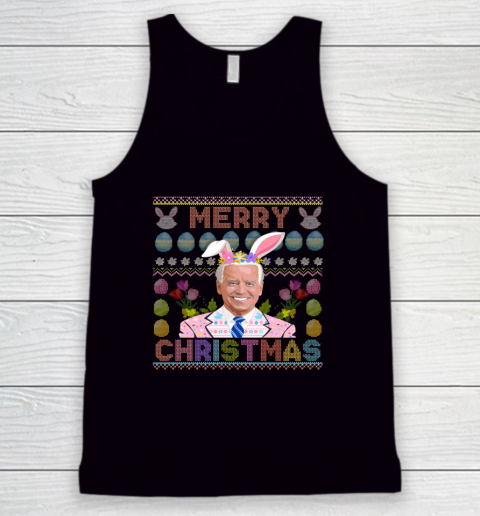 Funny Anti Joe Biden Merry Christmas Ugly Sweater Confused Easter Tank Top