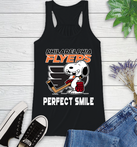 NHL Philadelphia Flyers Snoopy Perfect Smile The Peanuts Movie Hockey T Shirt Racerback Tank