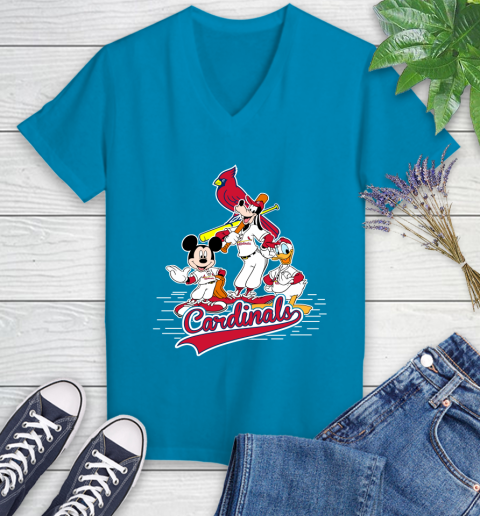 MLB St.Louis Cardinals Mickey Mouse Donald Duck Goofy Baseball T Shirt Women's V-Neck T-Shirt 7