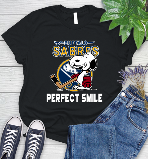 NHL Buffalo Sabres Snoopy Perfect Smile The Peanuts Movie Hockey T Shirt Women's T-Shirt