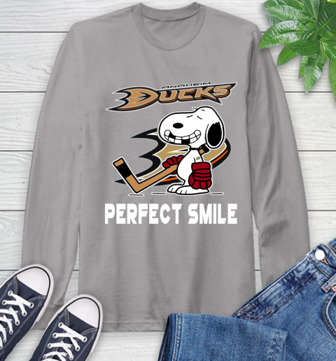 NHL Anaheim Ducks Snoopy Perfect Smile The Peanuts Movie Hockey T Shirt Long Sleeve T-Shirt 6