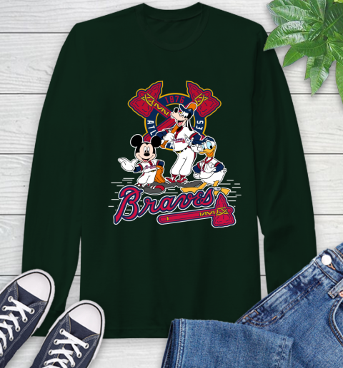 MLB Atlanta Braves Mickey Mouse Donald Duck Goofy Baseball T Shirt Long Sleeve T-Shirt 7