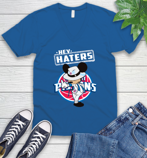NBA Hey Haters Mickey Basketball Sports Detroit Pistons V-Neck T-Shirt 5