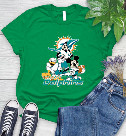 NFL Miami Dolphins Mickey Mouse Donald Duck Goofy Football Shirt Women's T-Shirt 9