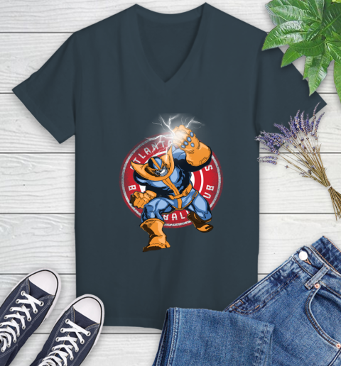 Atlanta Hawks NBA Basketball Thanos Avengers Infinity War Marvel Women's V-Neck T-Shirt 8