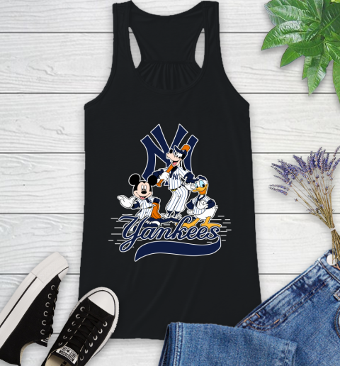 MLB New York Yankees Mickey Mouse Donald Duck Goofy Baseball T Shirt Racerback Tank